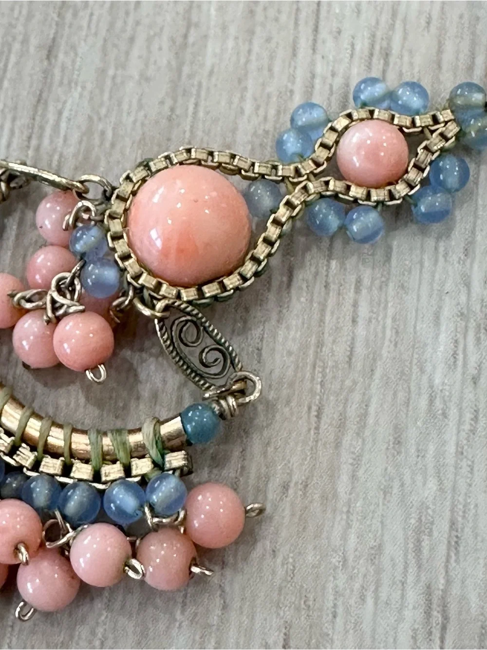 Miguel Ases Drop earrings Chandelier hanging beaded gold pink blue boho